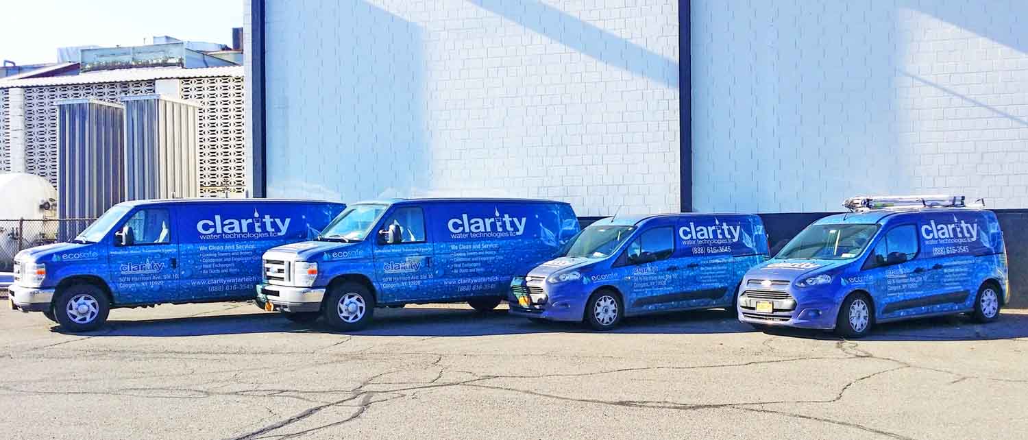 Clarity service vans used to perform HVAC cleaning and maintenance services